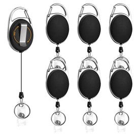 Soleebee 6 Pack Retractable Badge Reels with 360° Swivel Belt Clip and Key Ring, 25'' Retractable Keychain Carabiner ID Badge Holder Black