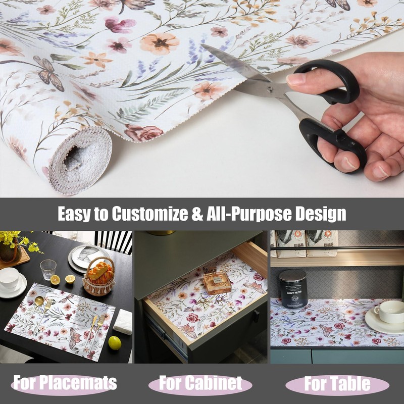 Floral Shelf and Drawer Liner for Kitchen Cabinets,12IN x 20FT
