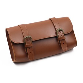 Niwugady Bicycle Bag, Retro Charm, Elegance Look Handmade Leather Saddle GOL Bicycle Bag Tool Organizer Motorcycle Pannier Saddle Bag for Commuter Barrel Brown 22 x 10 x 5.5cm