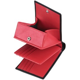GSG 22098/24015 Men's Bi-fold Wallet, Genuine Leather, Box-Shaped Coin Purse, RFID Skimming Prevention, Bifold Wallet, Large Capacity, Popular Brand, Folding Saifu, 22098 (outer black + inner red)