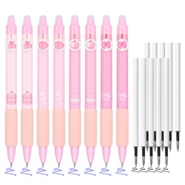 BAYTORY 18Pcs Erasable Gel Pens, 8Pcs Blue Ink Pens & 10Pcs Black Refills, Cute Retractable Pen with Eraser, 0.5mm Fine Point, Quick Dry Gel Ink Pen, for Crossword Puzzles (Pink)