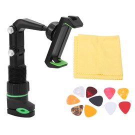 Smartphone Guitar Capo, Guitar Head Phone Holder Mount Bass Headstock Neck Clamp for Teaching Video Recording with Wiping Cloth & 10Pcs Picks