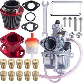 VM22 26mm Carburetor Carb Kit fit for Performance Intake Pipe Mainfold 38mm Air Filter Fit For Predator 212cc GX160 Honda GX200 CT200U 196cc KT196 Clones Go Kart Mini Bike Race Kart (Red)