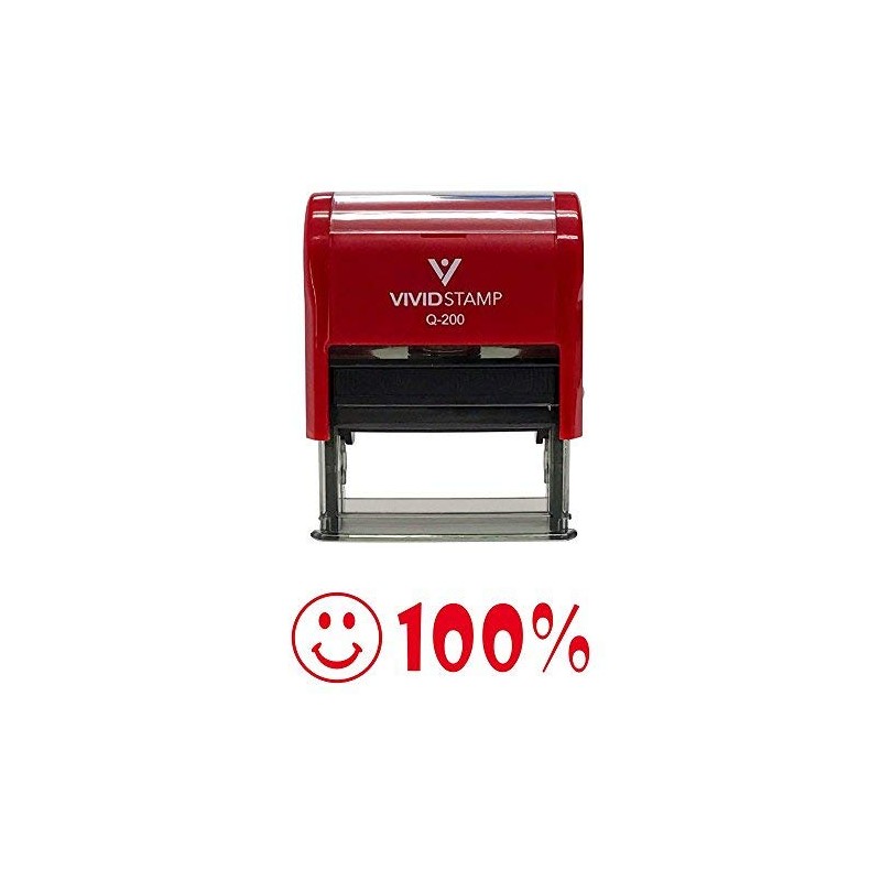 Smile 100% Teacher Self-Inking Office Rubber Stamp (Red) - Medium