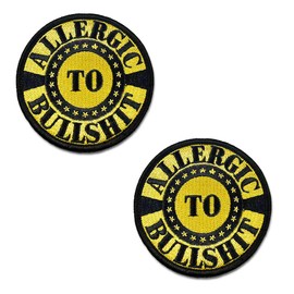 Allergic to Bullshit Fun Humour Biker Patch Compatible with Velcro Fastener for Tactical Clothing Backpack Uniform Vest Jackets Jeans Dog Clothes Airsoft CS Paintball Pack of 2