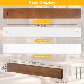 Magnetic Knife Holder Wood, 10" Knife Magnetic Strip No Drill Adhesive Knife Magnet Block, Wooden Magnetic Knife Holder for Wall Mount Fridge Refrigerator Kitchen Knife Bar Utensils Tools Organizer