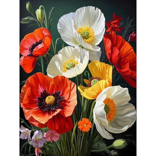 GJSZZO Flowers Paint by Numbers for Adult, Poppy Paint by