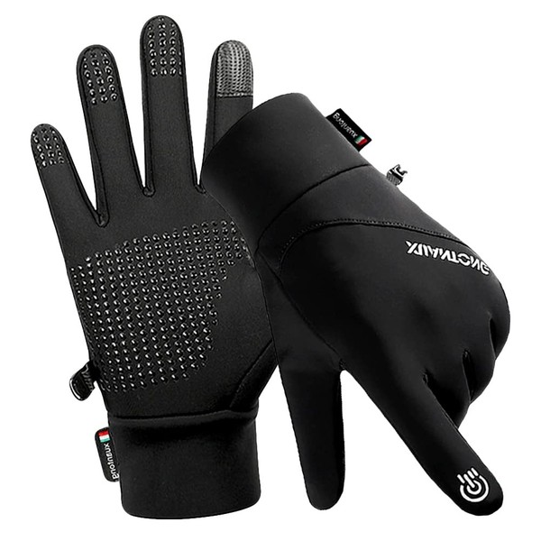 Outdoor Gloves, Cold Protection, Men's, Winter Fleece Lined, Highly Flexible, Windproof, Waterproof, Smartphone Compatible, Anti-Slip, Cold Protection, Cycling Gloves, Bike Gloves, Climbing, Cycling, Fishing, Running, Commuting to Work, Work, Winter, Unisex (Black, XL)