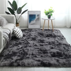 Aoleboom Ultra Soft Fluffy Shag Area Rug for Living Room & Bedroom, Non Slip, Tie-Dye, Black, 6x9ft (180*270cm)