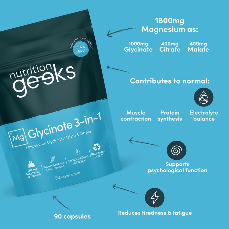 Magnesium Glycinate 3-in-1 Complex - 1800mg Supplements as Bisglycinate, Citrate