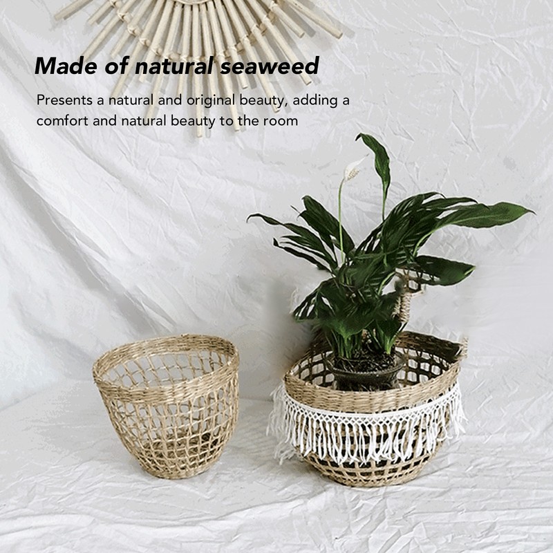 2PCS Woven Basket Handwoven Sea Grass Storage Basket for Flower