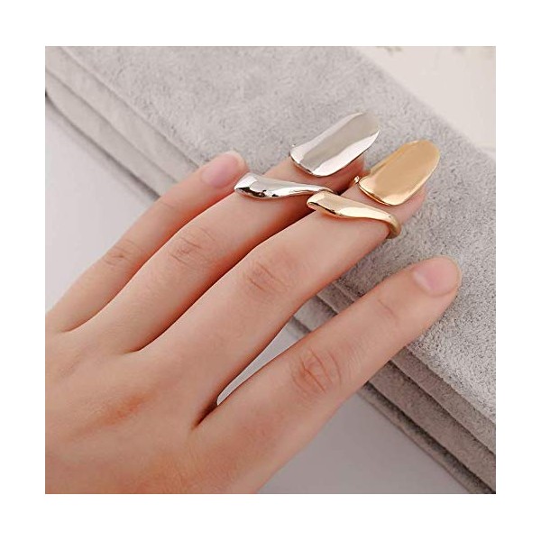 6 PCS Wome Fashion Finger Nail Ring Golden Fingernail Protective Nail Cap Cover Ring Art Tip Cover Nail Metal Decoration For Wedding Travel Party Bar Club Get Together Events (Golden)