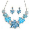 Avalaya Light Blue Enamel Maple Leaf Necklace and Drop Earrings