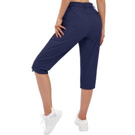 TACVASEN Women's Cargo Capris Hiking Pants Waterproof Lightweight Quick Dry Travel Outdoor Knee Length Shorts 5 Pockets Summer Navy XL