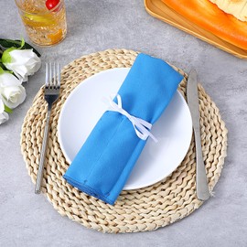 6 Pcs Silver Storage Bags Anti Tarnish Silver Protector Bags Blue Holder for Silverware Flatware Storage Organizer Silver Storage Cloth Place Setting Roll with White Ribbon for Teaspoon Utensils