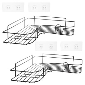 ASelected Pack of 2 Shower Shelves No Drilling Corner Shelf Bathroom Shower Shelf Toothpaste Holder Rustproof Black Shower Shelf for Shower Gel for Bathroom and Kitchen