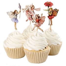 Fumee Set of 24 Pieces Fairy Flower Theme Party Decoration Cupcake Topper Girls Birthday Party