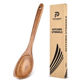 Wooden Spoons for Cooking, Long Handle Teak Wooden Corner Serving Spoon Spatula, Wood Scoop Utensil for Nonstick Cookware Pot Jars, Large Multifunctional Spoonula for Mixing Stirring Scraping,12.8″