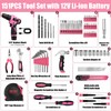 JENABOM Pink Tool Set - 12V Cordless Drill Kit, 151