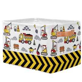 LLCXCSI Kid Storage Basket Construction Truck Collapsible Organizer Cube Bin Rectangle Cartoon Car Gift Baskets for Nursery Book Shelf Clothes Toy Boy Room Decor