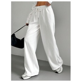 RoseSeek Girl's Basic Straight Leg Long Pants Soft Baggy Track Pant Sports Wear White 8 Years