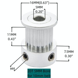 SHCEEC GT2 Timing Pulleys 20 Teeth 5mm Bore 10mm Width for 3D Printer 2mm Pitch Aluminum Timing Belt Pulley Wheel with Allen Wrench (Pack of 5Pcs)