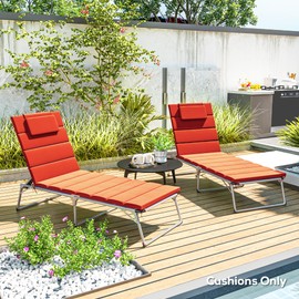 Outsunny Outdoor Lounge Chair Cushion Set of 2, 80" x 26" UPF50+ 230gsm Olefin and 25D High-Density Foam, Foldable Patio Chaise Lounge Cushion Set, Fade Resistant for Lawn Pool, Wine Red