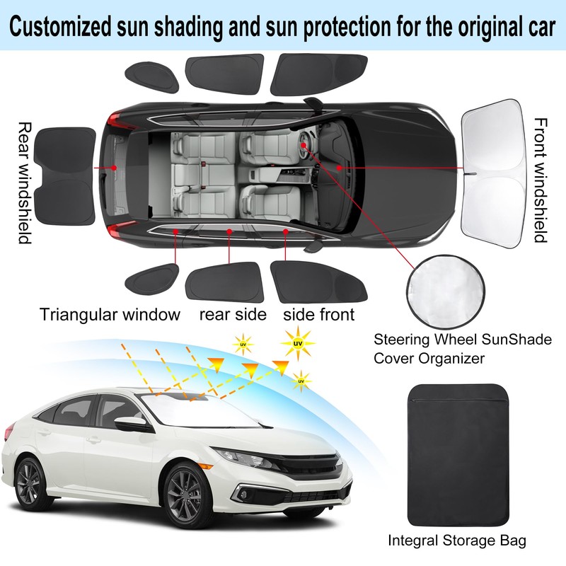 TINGLU Window Shades for Honda Civic 2016-2021 Accessories Car Side