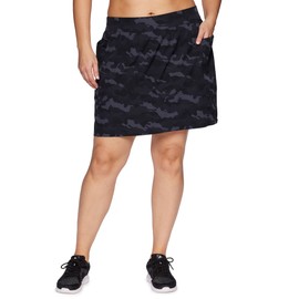 RBX Active Women's Plus Size Stretch Woven Athletic Skort with Attached Bike Short and Pockets, Black Camo, 3X
