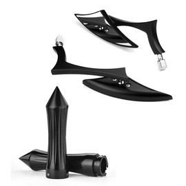 Pair of Custom Blade Side Rearview Mirrors + Black Spike Hand Grip 1" Handlebar with Throttle Kit Touring Street Motorcycle Bike