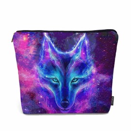 Kalygon Makeup Bag Galaxy Wolf Makeup Bags For Purse Pouch, Stars Constellation Space Galaxy Wolf Travel Toiletry Bag Cosmetic Bag Makeup Bags Flax Makeup Organizer Bag Pencil Pouch For Man Woman