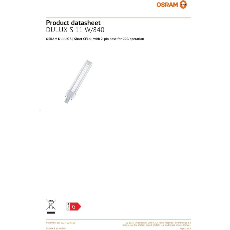 10 x Osram Dulux S 11W/840 G23