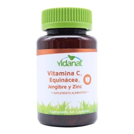 Vitamina C Equincea Jengibre Y Zinc Vidanat 60 Cpsulas Sin Sabor                                                                                      