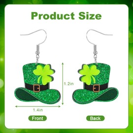 St Patrick's Day Earrings for Women, Acrylic Green Irish Earrings Good Luck Earrings St. Patricks Day Accessories Jewelry (Green Hat)