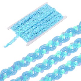 sourcing map 11 Yard Sequins Beaded Lace Trim 0.6 Inch Wave Sequin Braid Trim Strip Paillette Sequins Ribbon Trim for Crafts, Embellishments, DIY Sewing Costume Light Blue