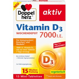 Doppelherz Vitamin D3 7000 I.E. WOCHENDEPOT - Mit nur einer Tablette 7 Tage versorgt - 15 Wochen-Packung - 15 Mini-Tabletten