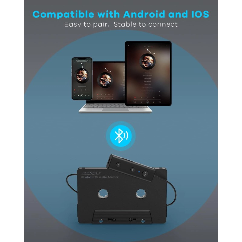 zeesean Car Bluetooth 5.1 Cassette Adapter Support TF Card, Wireless