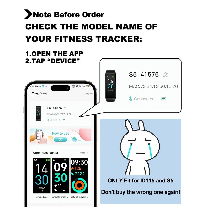 ENGERWALL Watch Band ONLY for Fitness Tracker S5, Replacement Bands