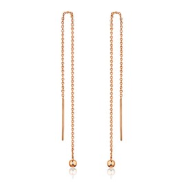 Solid 18k Gold Ball Earrings Dangle for Women, Dainty Rose Gold Thin Threader Earrings Tiny for Girls Real Gold, Pure Gold With Certificate Fine Bride Jewelry Gift for Wedding Prom Party Birthday