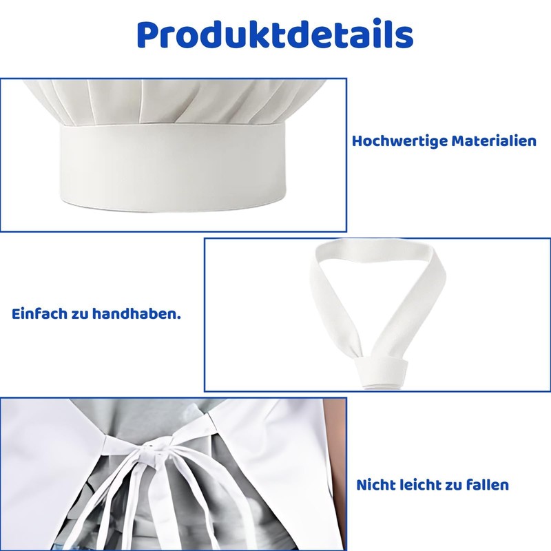 BDBFPAN 3-Piece Set White Apron and Chef Hat, Chef Apron,