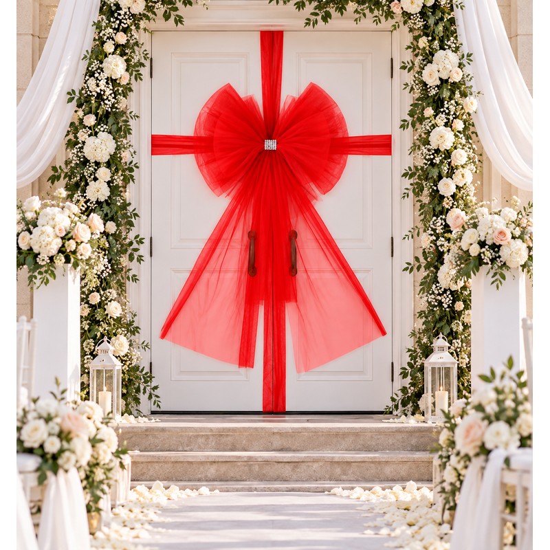 Large Christmas Door Bow with Long Ribbon – Oversized Red