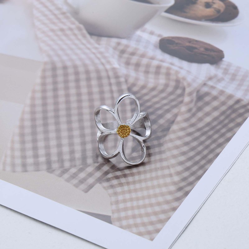 Inateannal Vintage Daisy Flower Rings Silver Adjustable Open Ring Large