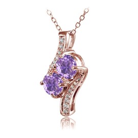 Plata de Ley Chapados en oro rosa imitación Gemstone redondo dos piedra y acentos de CZ, Cadena Collar