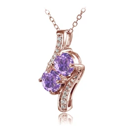 Plata de Ley Chapados en oro rosa imitación Gemstone redondo dos piedra y acentos de CZ, Cadena Collar