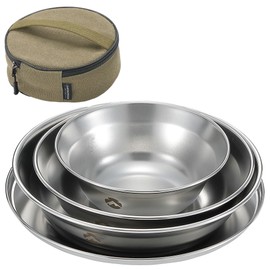 CAMPING MOON S395-1S Tableware, Camping Plate, Stainless Steel Tableware Set, Set of 4, with Canvas Case