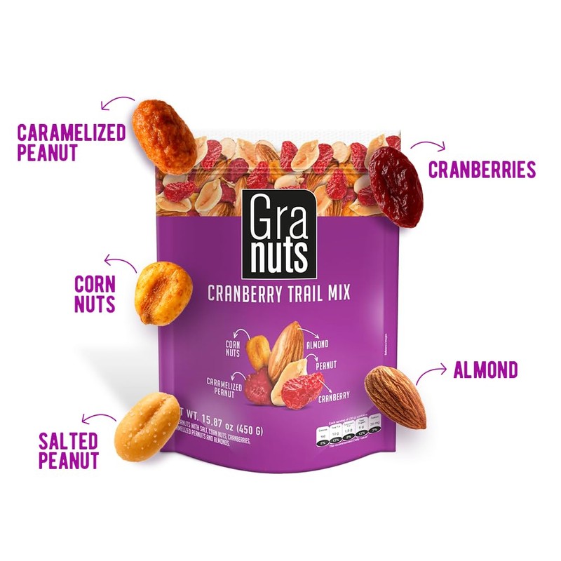 Granuts Cranberry Trail Mix, Sweet & Savory Resealable Family Pack,