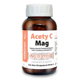 Acety C Mag - Suplemento Alimenticio Con Treonato De Magnesio, Acetil L-Carnitina Y Fosfatidilserina - 120 Cápsulas Veganas 450 mg c/u - Sin OGM, Gluten Ni Aditivos