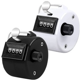 Hand Tally Counter, 4 Digital Click Counter forManual Mechanical Handheld Pitch Click Counter for Finger Ring for School Event and Stadium Coach (Black & White)