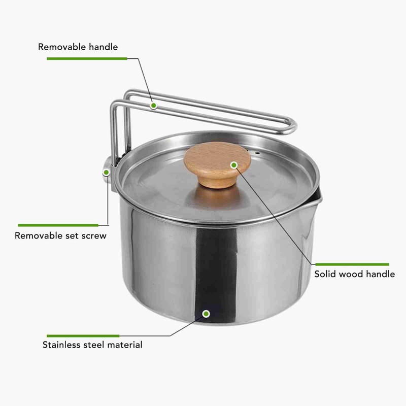 Camping Pot 304 Stainless Steel Portable Camping Kettle with Foldable