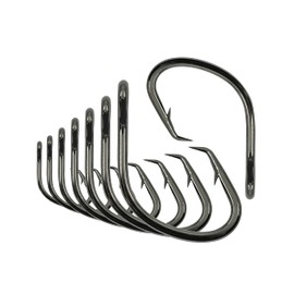 BLUEWING Ganchos circulares de desplazamiento de amplio hueco, 25 ganchos de pesca de acero de alto carbono, ganchos de pesca extra afilados para pesca de agua dulce y salada, tamaño 1/0, 25 unidades